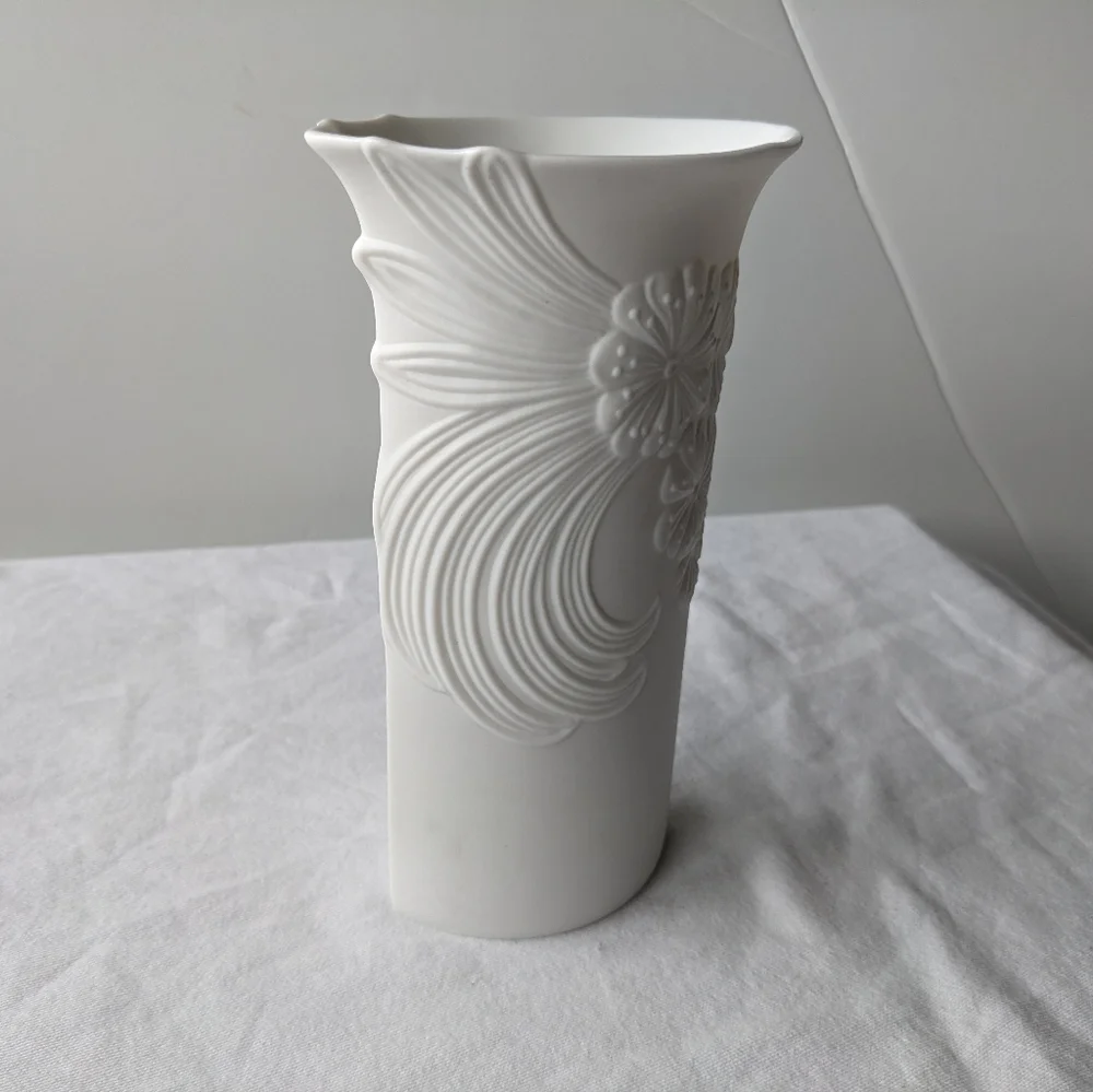 Vintage Kaiser Germany M Frey Design Embossed Floral White Porcelain Vase